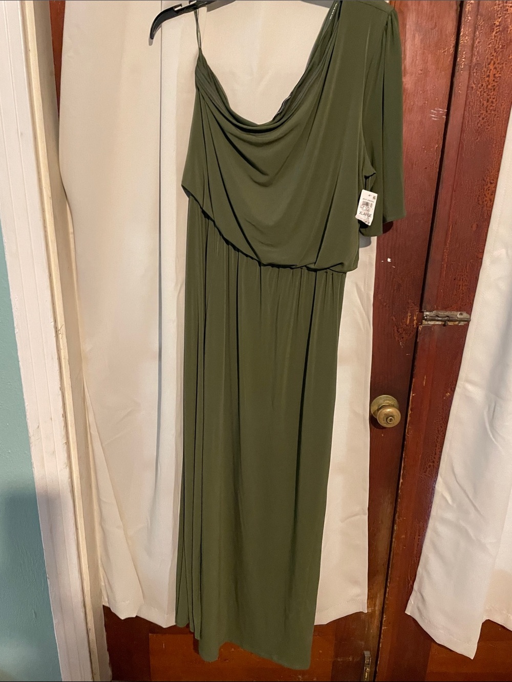 INC International Concepts Olive One-Shoulder Draped Maxi Dress